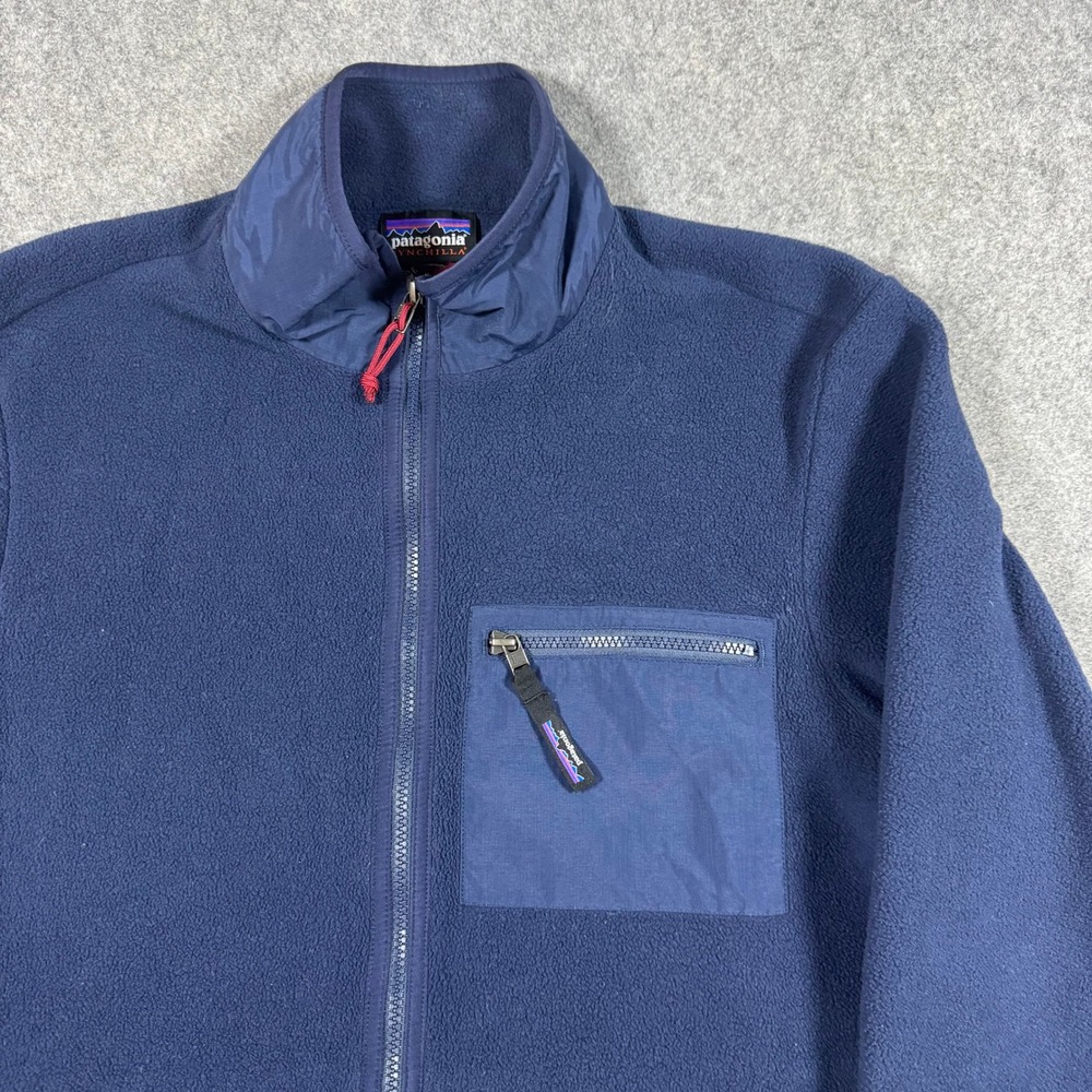 Patagonia Synchilla Jacket Mens M Navy Blue Full Zip Fleece Mock Neck Pocket - Picture 3 of 11